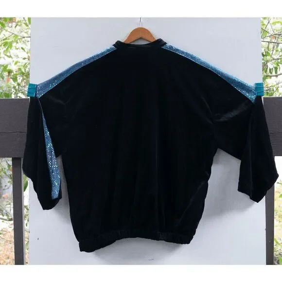 Vintage 90's KORN Track Jacket Black Blue Velour Sequin‎ Giant Size XL